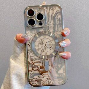 Iphone 16 Pro Max Sliver Circuit Clock Pattern Magnetic MagSafe Compatibility